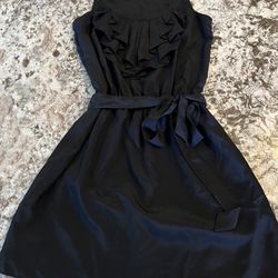 XS Express Womens Little Black Dress Ruffle Top Sleeveless Lined Semi Sheer 