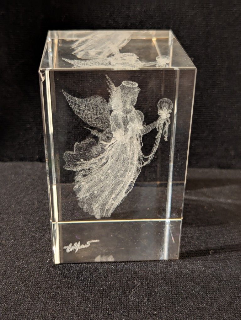 Laser Etched Angel In Acrylic, Signed 
