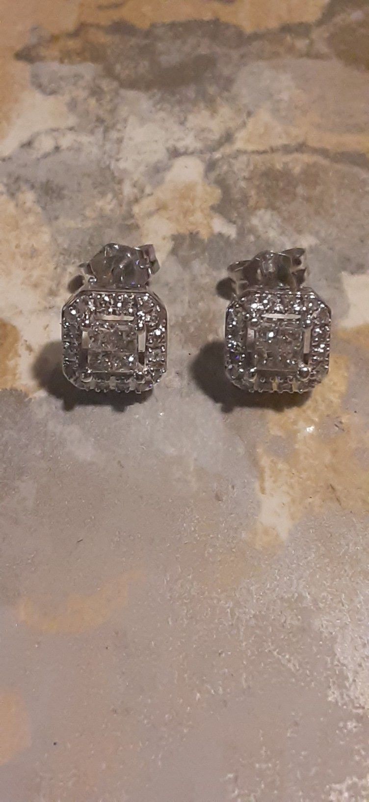 10k Half cttw DIAMOND CLUSTER SQUARE STUD EARRINGS AJ Jewelers