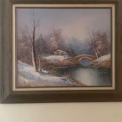 Snowy Bridge Painting