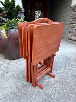 Solid Wood TV Trays Set of 4 Light Cherry Finish
