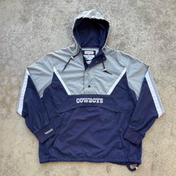 Dallas Cowboys Mitchell & Ness Throwback NFL Football Navy Anarak Pullover Windbreaker Jacket Sz Medium