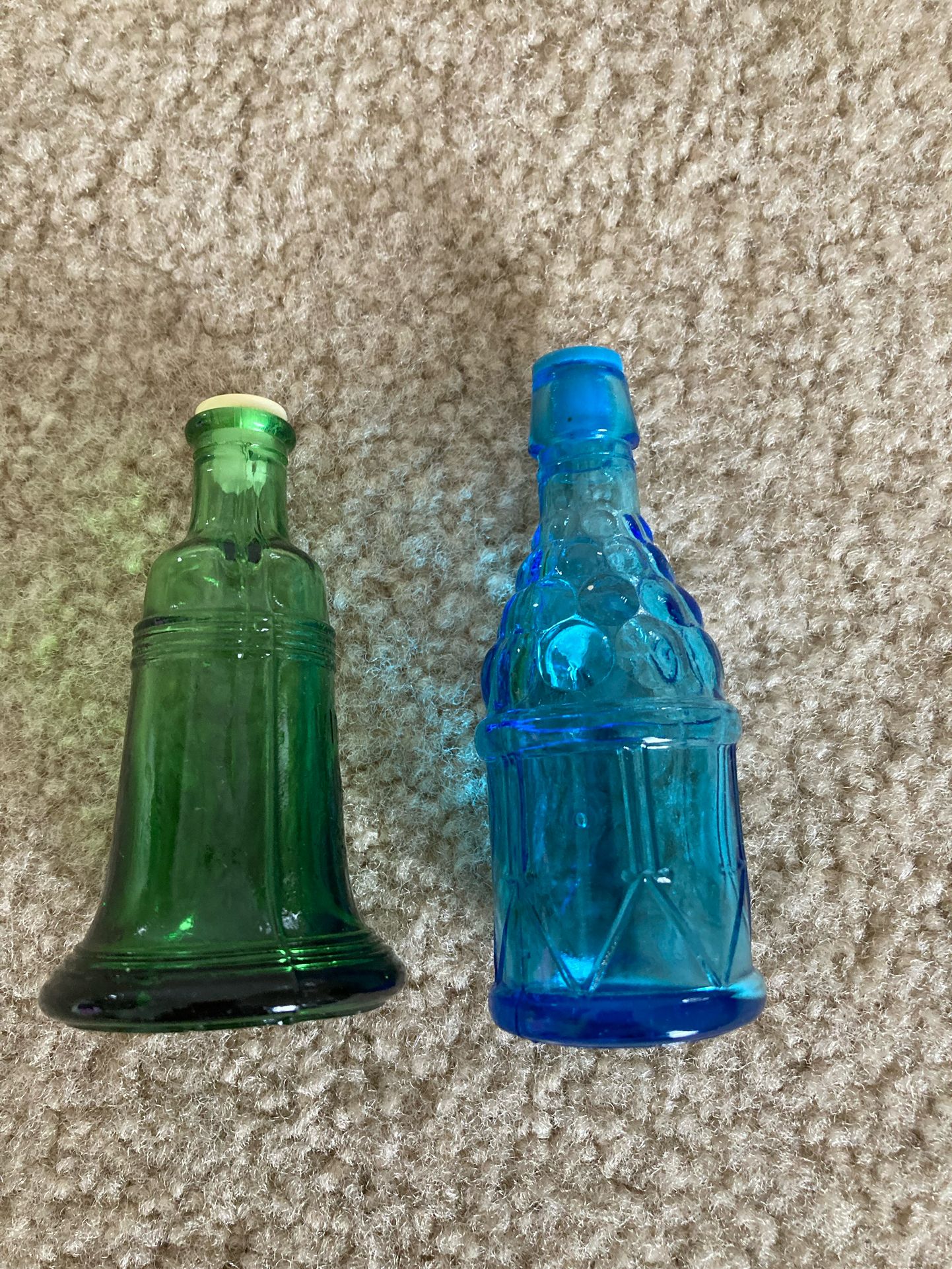 Vintage Wheaton Blue Glass American Bitters & Green Glass Liberty Bell Salt & Pepper Shaker