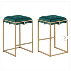 26 in. H Hunter Green and Gold Backless Metal Frame Counter Height Bar Stool (Set of 2)