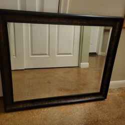 Decorative Mirror W/approx 3/4" Bevel. Frame Is Bronze Textured  Design, With Blk Border.  33"w X 27"ht. 