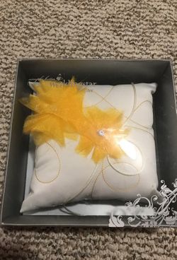 Wedding Ring pillow-white and saffron yellow