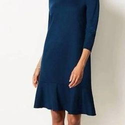 J.Jill Ponte Dark Green ¾ Sleeve Midi Ruffle Dress Size Small