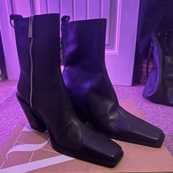 Zara Leather Heeled Cowboy Ankle Boots 