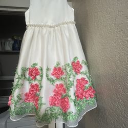 4T Girls flower Dress pink green and white