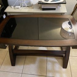 Wooden Desk With Dark Glass Top