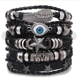 Hip-Hop Retro Geometric CCB Pu Leather Alloy Braid Men's Bracelets
Color:1,Pure:Leather Bracelet Set