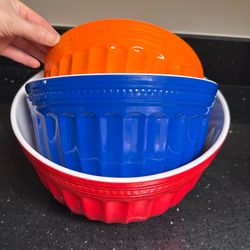 Nesting Mixing Bowl Set with Lids – Red, Blue & Orange