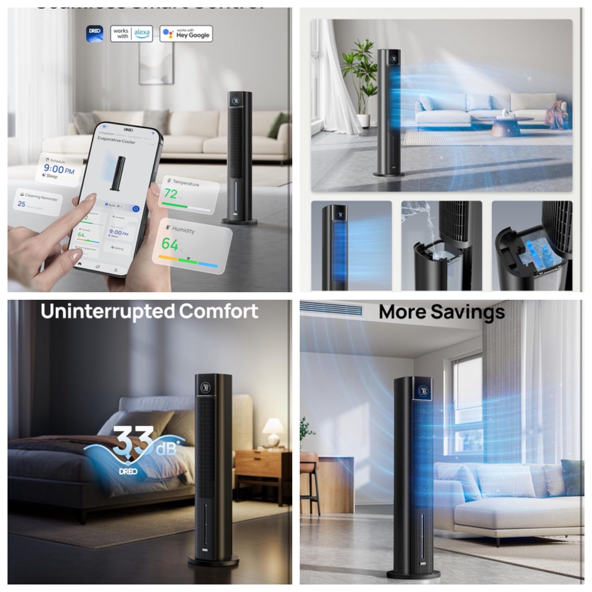Tower Fan for Bedroom, 43" Cooling Fans That Blow Cold Air 2025 Upgraded, Evaporative Air Cooler, Quiet 85° Oscillating Floor Fan, Easy Cleaning, APP