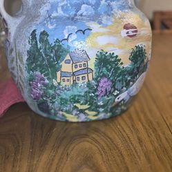 hand-painted stoneware lidded jar