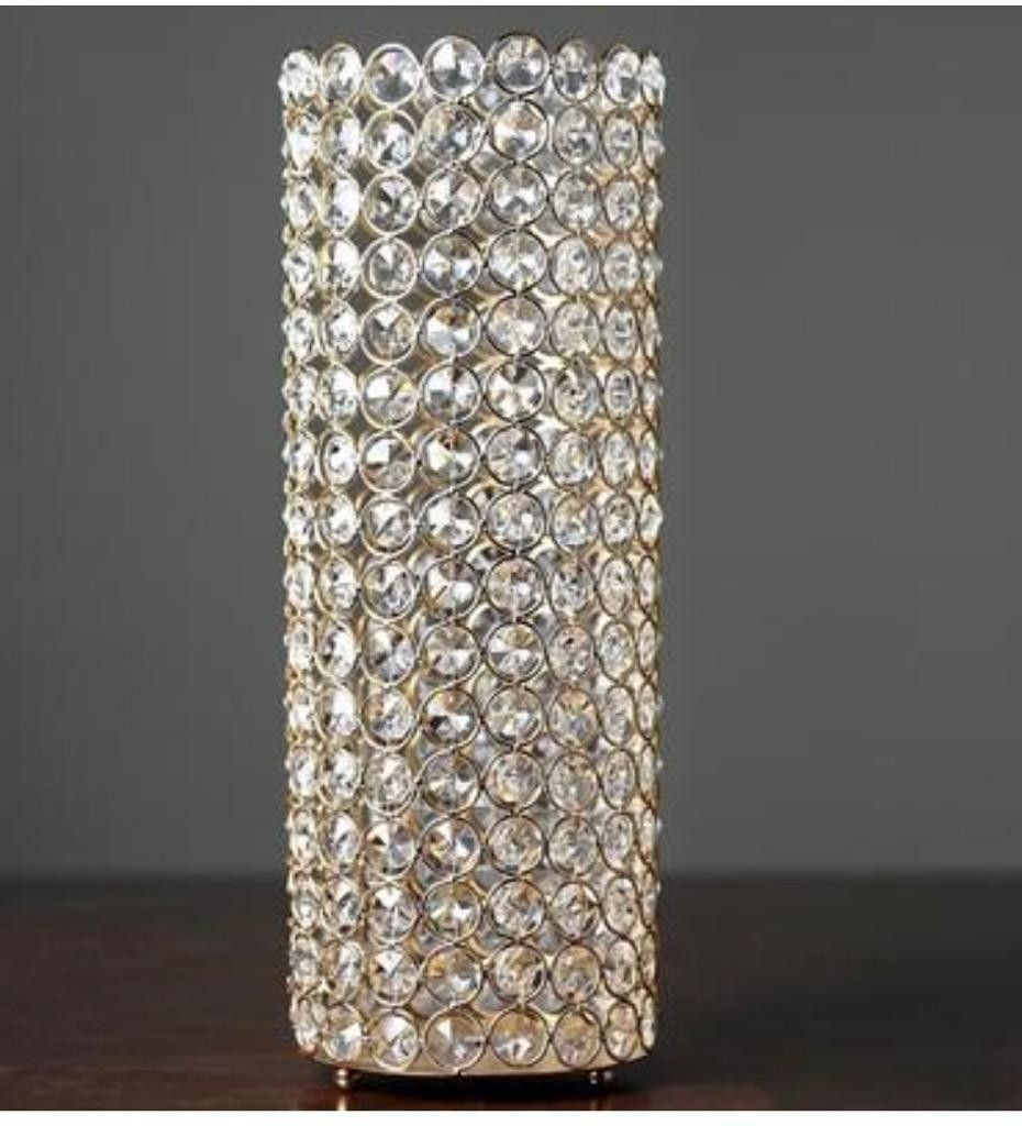 16" Tall Gold Fully Beaded Pillar Candle Holder Crystal Candle Stand