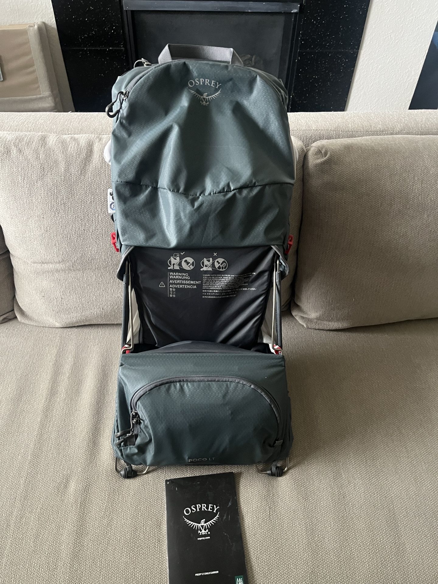 Osprey Poco LT  Gray Child Carrier With Rain Cover