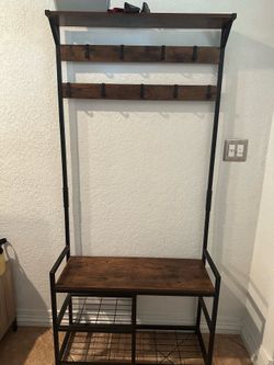 Entryway shoe storage, bench, coat hanger