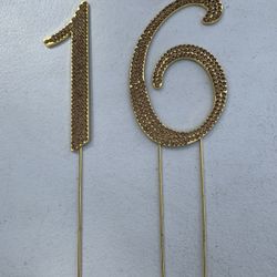 Gold Glitter Number Sixteen Cake Topper
