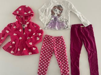Girls Pink Polka Dot Leggings + Heart Fleece Jacket & Princess Top 3T