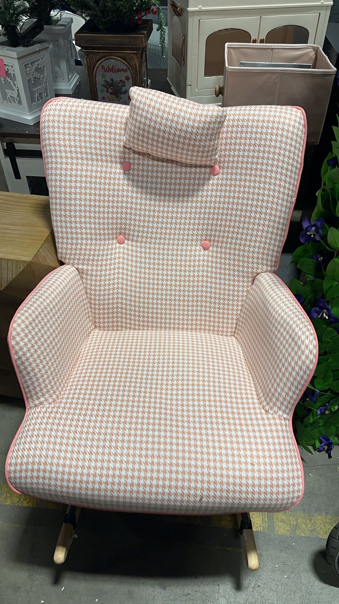 35.5 inch Rocking Chair, Reading Chair, Balcony Chair,Soft Houndstooth Fabric Leather Fabric Rocking Chair for Nursery, Comfy Wingback Glider Rocker f