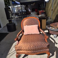 Vintage Quilted Armchair with Wood Frame