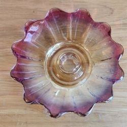 Fostoria Glass Vintage Candle Holder Carnival Trinket Scallop Irridescent