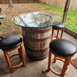 oak barrel table and chairs 