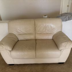 Cream Leather Couch, Love Seat, Recliner