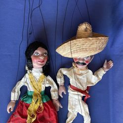 Vintage Mexican Folk Art Couples 15” Marionettes With México Brand Sealed