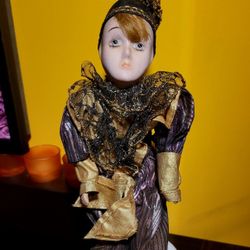 Vintage Porcelain Musical Doll Harlequin 