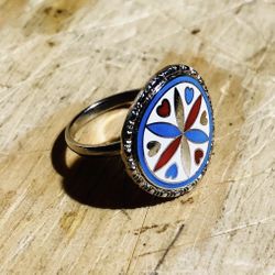 Hoffman Stamped Dutch Enameled Hex Protection Ring Size 7 
