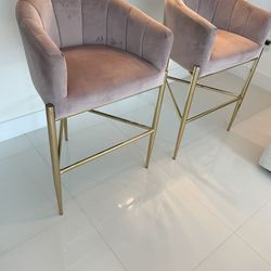 Set Of 2 large Comfortable Bar Chair Velvet With Gold  Frame