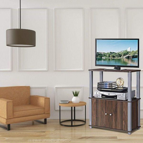 3-Tier Modern TV Wood Stand Shelf Rack Media Console Display w/ Storage Cabinet