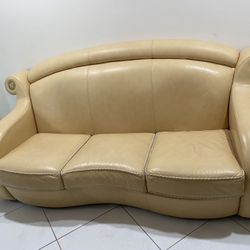 Elegant Creamy Color Real Leather Sofa, Some Scratch . 
