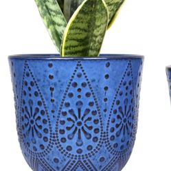6 Inch Beaded Ceramic Planter Set of 2 with Drainage Hole and Saucer for Plants