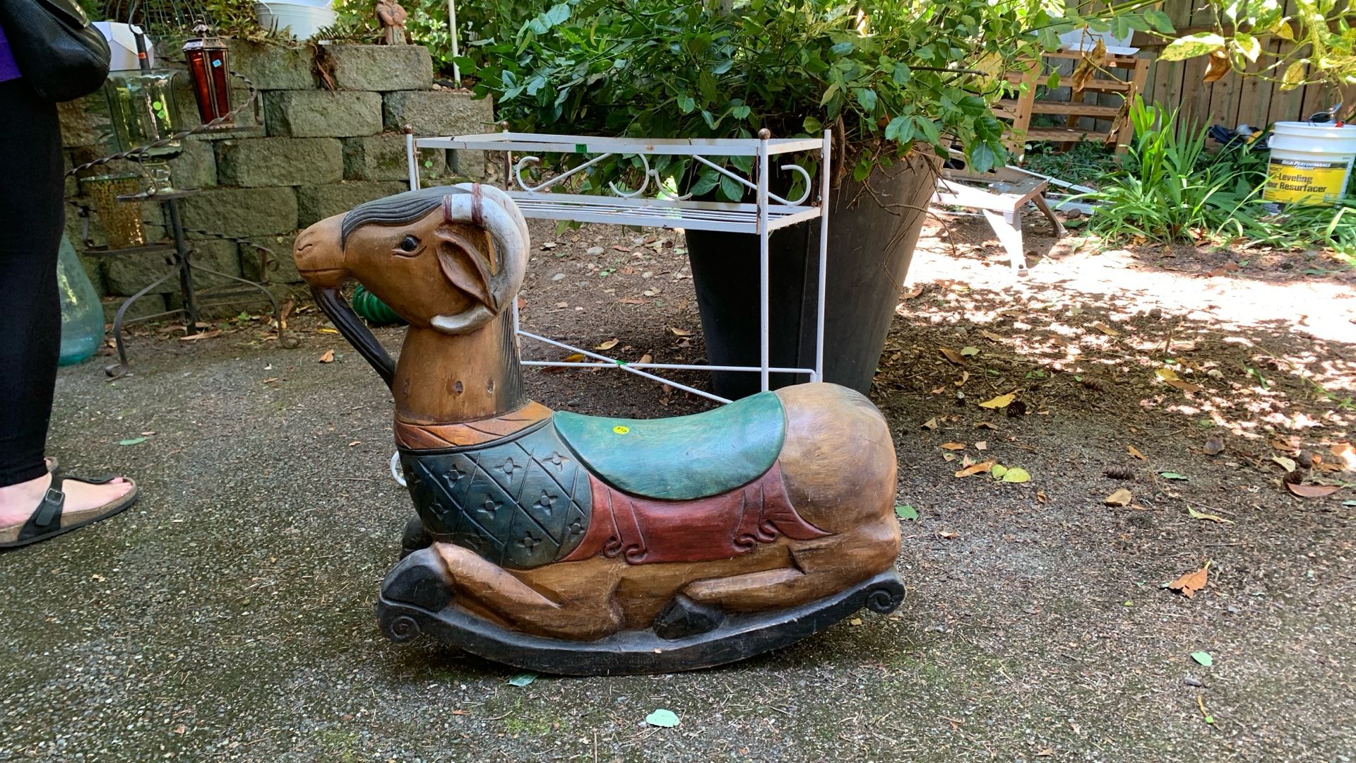 Heavy, solid wood, rocking goat