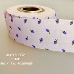 5 Yds of 1 3/8” Vintage Cotton Ribbon Purple W/Tiny Rosebuds #061722D2