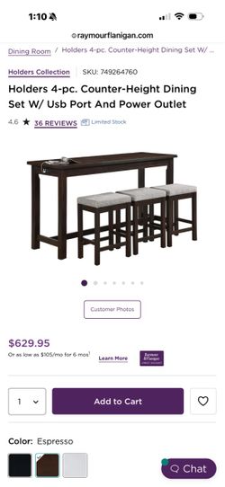 Holders 4-Piece Counter-Height Dining Set w/ USB & Outlets