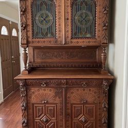 Mid 1800s Hand Carved Wooden Cabinet From Europe
