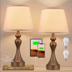 Seealle Touch Lamps for Nightstand - Bedside Lamps Set of 2, 3 Way Dimmable, USB C+A for Bedroom & End Tables (Brown&Oat)