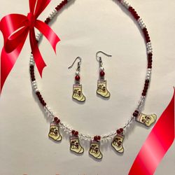 Snowman Stocking  Necklace And Earrings 