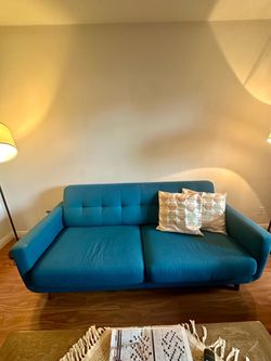 Teal Mid-Century Modern Tufted Sofa