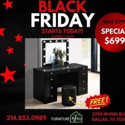 Black Vanity With Lights And Free Stool ( Ask For Jose)