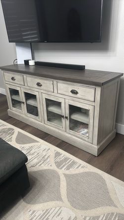 Farmhouse TV Stand with Glass Doors