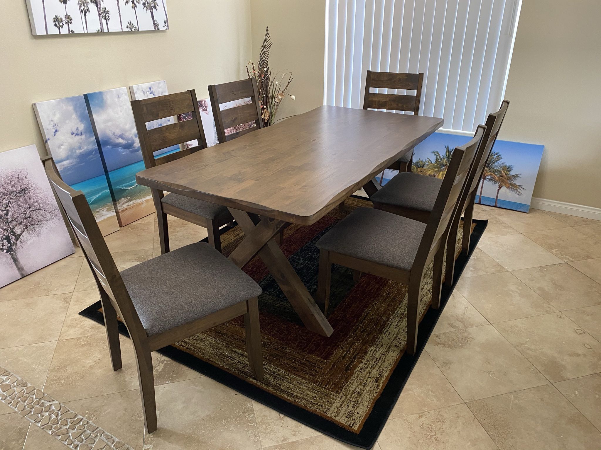 Brand New Solid Wood Shaped Edge 7pc Dining Set
