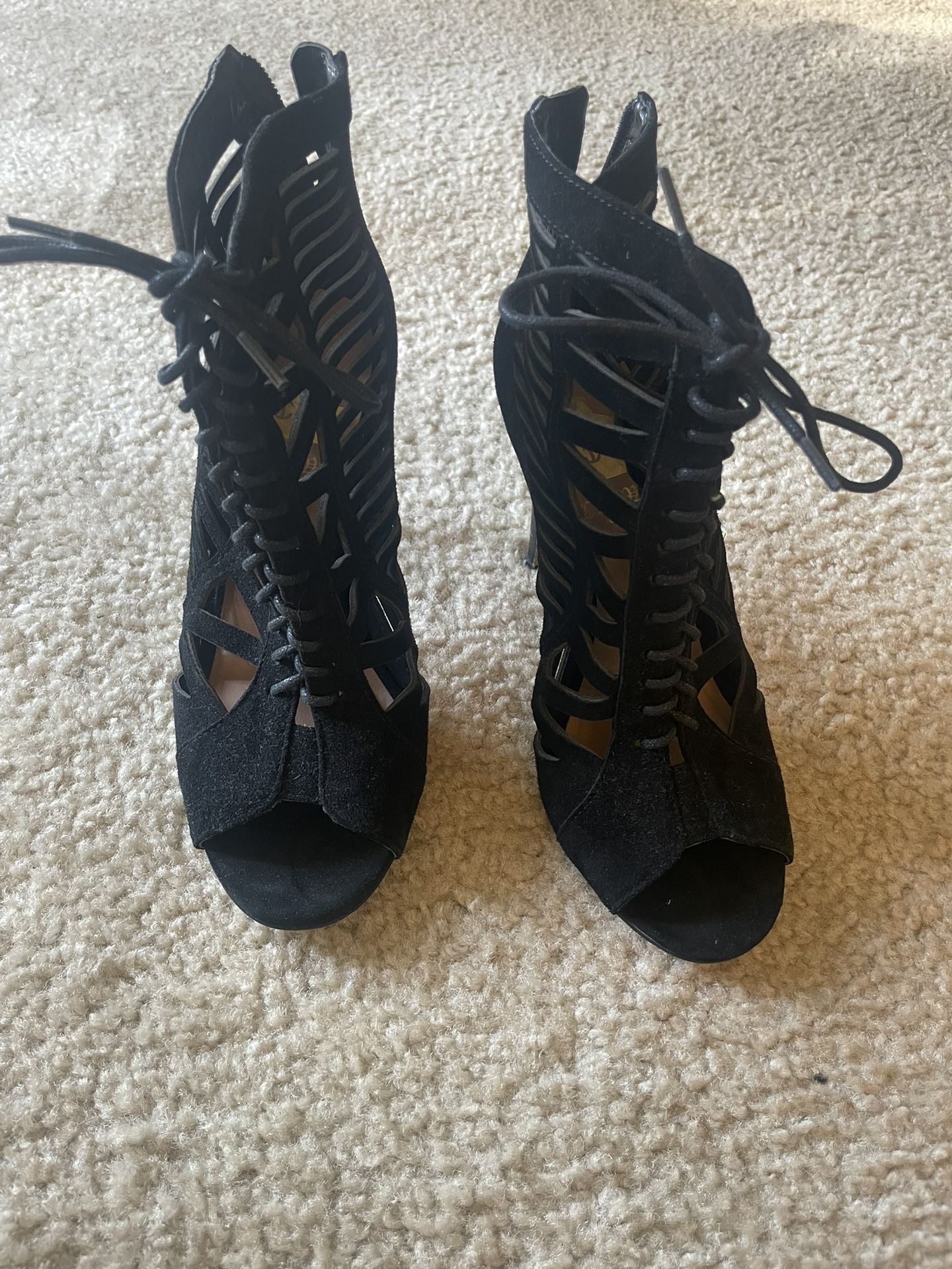 Women’s Shoes-Black Lace Up Cut Out Heel Boots-Size 7
