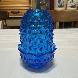 Fenton Blue Hobnail 2 Piece Fairy Lamp