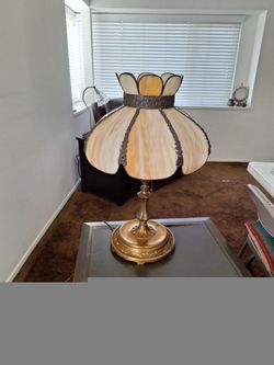 Vintage Art Deco Style Table Lamp with Tiffany Style Shade