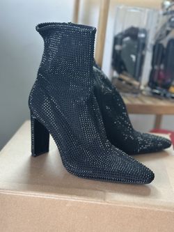 ZARA Black Rhinestone Heeled Ankle Boots 37 / 6.5 US