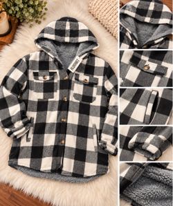 Buffalo Plaid Sherpa-Lined Hooded Shacket